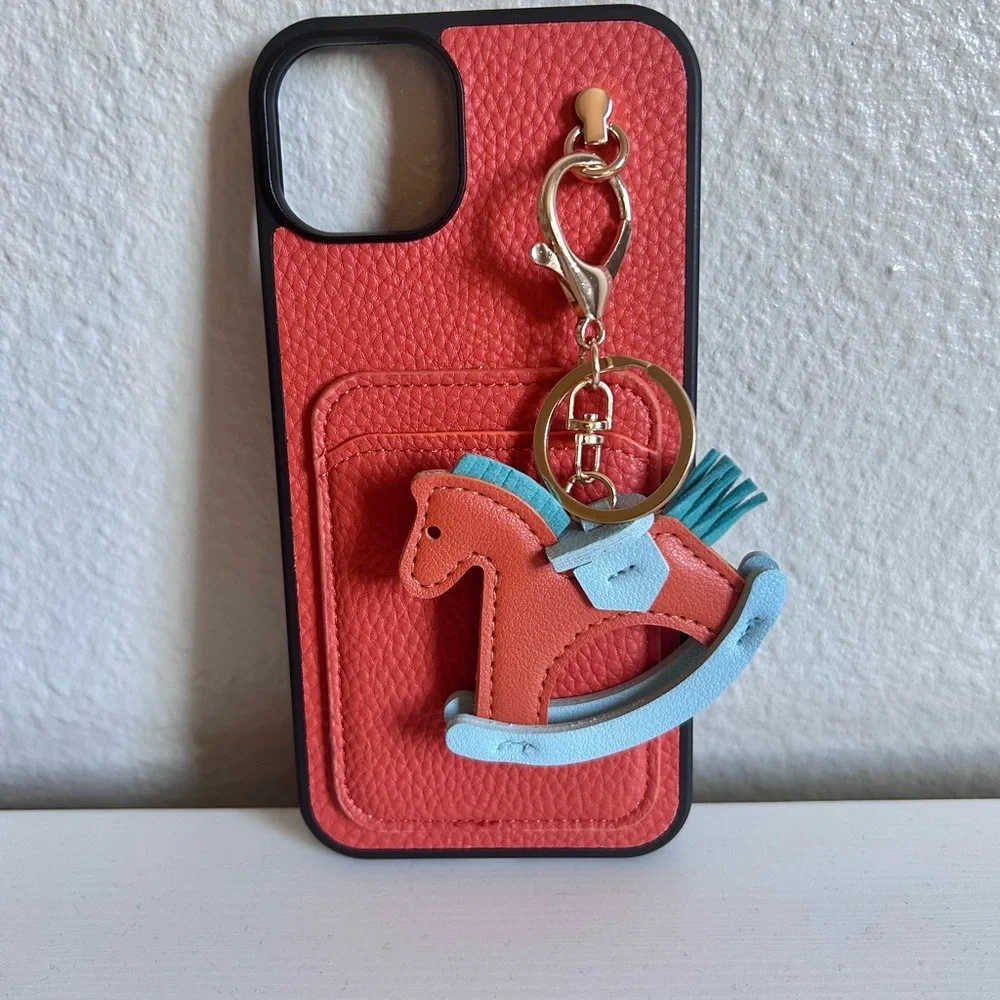 New Luxury H iPhone 14 Plus Protected Case with Rocking Horse Keychain